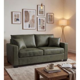This 69-inch two-seater sofa features a Foil fabric and comes with two throw pillows, offering a comfortable seating experience suitable for any setti
