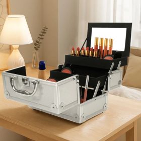 SM-2176 Aluminum Makeup Train Case Jewelry Box Cosmetic Organizer With Mirror 9'x6'x6' Silver