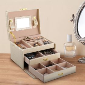 1Pc Jewelry Case Organizer 3-layer Lockable Travel Jewelry Box PU Leather Storage Display Case With Mirror Protective For Bracelets Earrings Rings Nec
