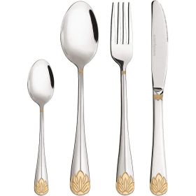 24 Pack Silverware Set For 6, Stainless Steel Flatware With Gold Accents, Dinnerware Set With Spoons, Forks, Knives & Teaspoons