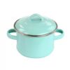 Small 1-Quart Turquoise Enameled Steel Dutch Oven with Lid