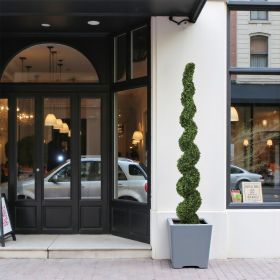 7FT Spiral Topiary Trees Artificial Outdoor Faux Boxwood Plants Large Twisted Green Potted Trees with Light Green Leaves for Garden Front Porch Patio