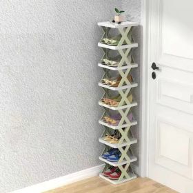 9Tier Narrow Entryway Shoe Rack Free Standing Vertical Shoe Organizer Plastic Shoes Storage Shelf Closet Hallway (Option: Green)