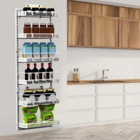 Over The Door Pantry Organizer 6-Tier Pantry Door Organizer Carbon Steel 110LBS Loading Easy Install Behind Door Storage For Closet Kitchen Bathroom 5 (Option: White)