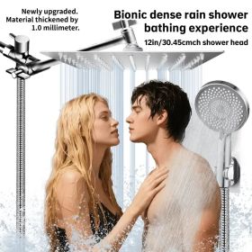 Luxury Bathroom Upgrade - 12-inch Square Shower Head With 3 Spray Modes & 11-inch Arm (Option: Exquisitesilver)