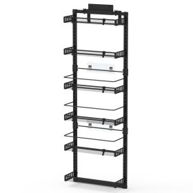 Black-White Options -- 1Pc Over The Door Pantry Organizer 6-Tier Pantry Door Organizer Carbon Steel 110LBS Loading Easy Install Behind Door Storage Fo (Option: Black)
