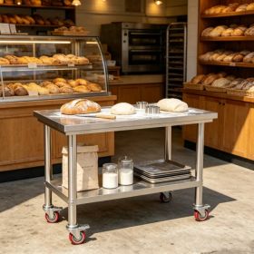 Sleek Metal Work Table With Adjustable Height And Shelf For Kitchen (Option: Defaulttitle)