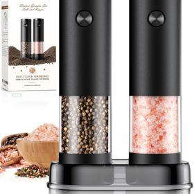 Electric Salt And Pepper Grinder Set Automatic Battery-Powered Pepper Mills Adjustable Coarseness Large Capacity With LED Kitchen Seasoning Shakers (Option: BlackBlack)