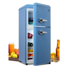 KRIB BLING 3.5Cu.Ft Compact Refrigerator Mini Fridge With Freezer, Small Refrigerator With 2 Door, 7 Level Thermostat Removable Shelves For Kitchen, D (Option: Blue)