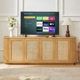 64-inch Wave Shaped TV Stand, Rounded Corner Sideboard, Storage Cabinet, Buffet, Wood Vertical Striped Cabinet With Rattan Doors For Kitchen Bedroom E (Option: Natural)