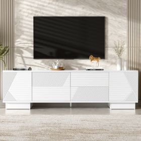 VIBE HAUS 70.8 Modern TV Stand For TVs Up To 75 Inches, Entertainment Center With Storage Cabinets, 4 Drawers And A Metal Center Leg, Minimalist Moder (Option: White)