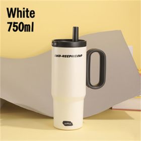 26oz Insulated Tumbler With Handle & Straw, Stainless Steel Cold Cup Keeps Drinks Cold12H Large Capacity Travel Mug, Double Wall Vacuum Insulated Tumb (Option: White)