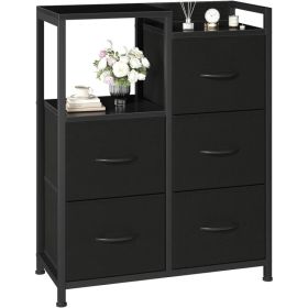 5 Drawer White Dressers For Bedroom 2 Tier Shelf Shelf Small Fabric Dresser For Closet Sturdy Metal Frame Modern Style Storage Cabinets Organization U (Option: Black)