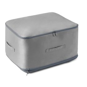 1Pc Foldable Storage Bag For Comforter Quilt Blanket Clothes Season Changing Organization Pillows Beddings With Dual Zippers (Option: Grey-L)